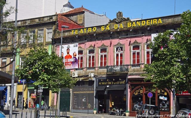 Historic facade of Teatro Sá da Bandeira facing Hotel Girassol