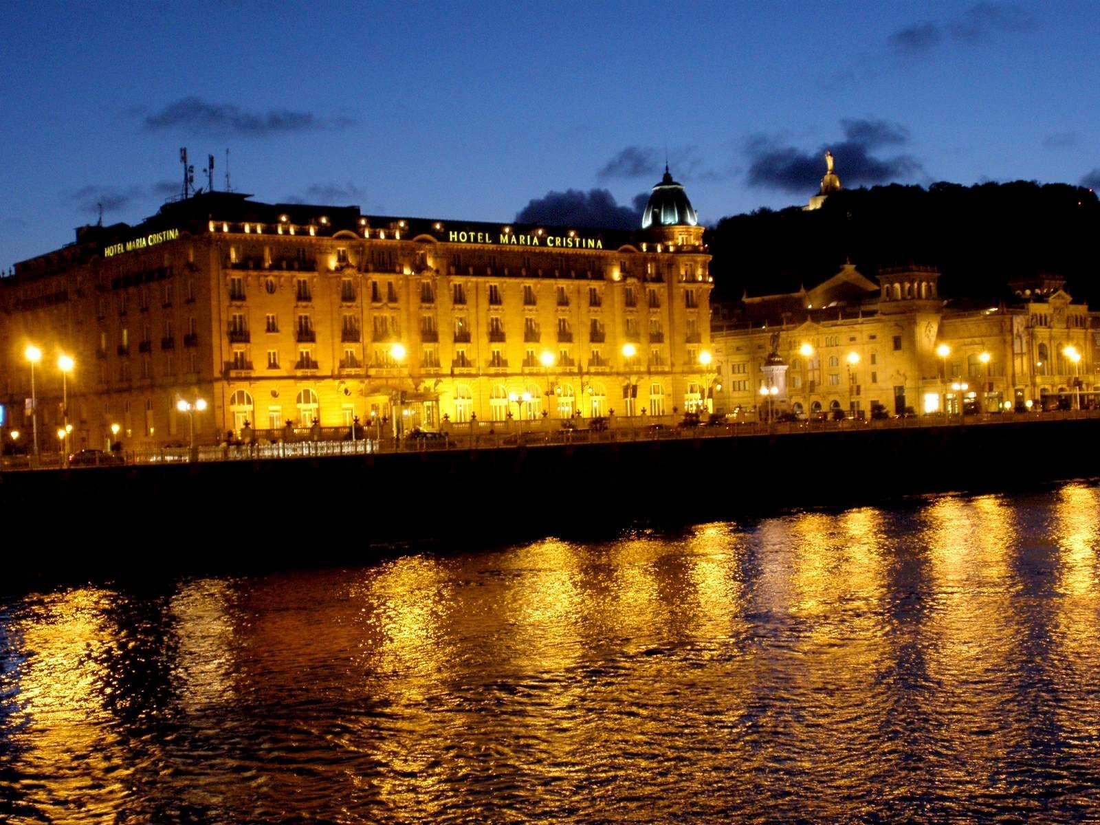 Historic Belle Époque exterior of Hotel Maria Cristina along the Urumea River in San Sebastián